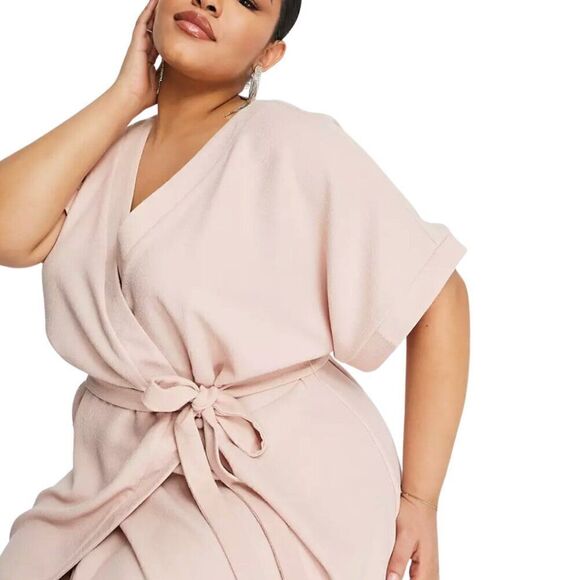 Like New Womens Mauve Blush Pink Midi Wrap Dress - Picture 3 of 9